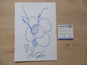 Jeff Koons signed+ drawing 8x12 inch white card ACOA - Picture 1 of 3