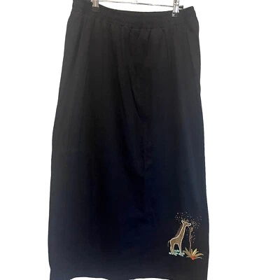 The Quacker Factory Black Giraffe Pull-on Maxi Skirt Size Large Artsy Teacher - Image 1 of 4