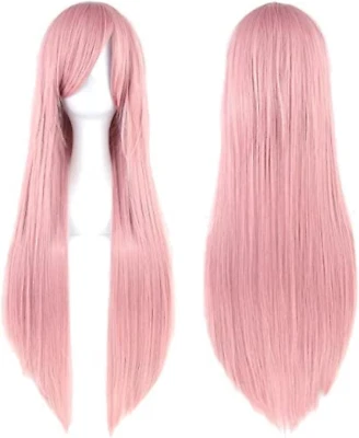 80Cm Parrucche Cosplay Di Capelli Naturali Lunghi E Lisci Con Frangia Parrucca C - Immagine 1 di 4