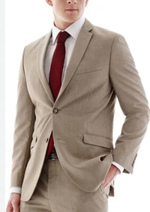 Adolfo Beige Tan Wool Blend Sport Coat Blazer Suit Jacket Mens Size 52R (BS) - Picture 1 of 6