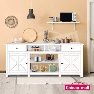TV Stand Unit White Farmhouse Modern Rustic Kitchen Buffet Table with Barn Doors - Picture 1 of 8