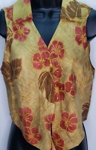 Womens Tommy Bahama Silk Vest Shirt/Blouse 100% Silk Gold Rose Hibiscus Sz 2