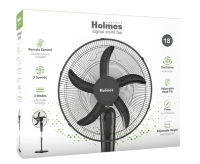 Ventilador de pie oscilante digital Holmes 18" de 3 velocidades con control remoto negro Foto 1 de 4