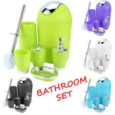 BATHROOM SET 6 PIECE ACCESSORY BIN SOAP DISH DISPENSER TUMBLER TOOTHBRUSH HOLDER