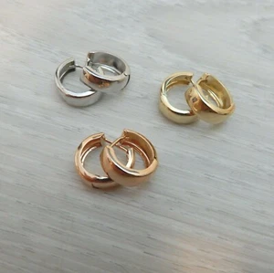 Brand New Genuine Solid 9ct Gold 10mm Hinged Huggies Earrings (9k 375) - Picture 1 of 15