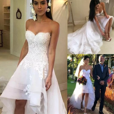 High Low Beach Wedding Dresses Sweetheart Lace Appliques Country Bridal Gown - Image 1 of 4