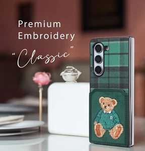 Z Fold 5 Case Premium Embroidery Classic Strap with Card Slot - Picture 1 of 10