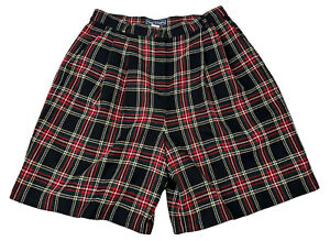 VTG Maggie McNaughton 18W Plaid Culottes Shorts Tartan Wool Blend  Blk/Red/Ylw