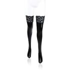 Sexy Women Patent Leather Elastic Lace Long Stockings Thigh High Hosiery S-XXL