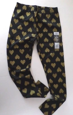 OshKosh Girls Full Length Leggings1 Pair Black with Gold Hearts Cotton Size 10 - Image 1 of 2