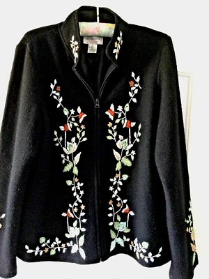 Chaqueta Cárdigan Victor Costa Floral Bordada De Colección Forrada Negra Granny Core M Foto 1 de 4