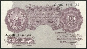 Bank of England, K.O. Peppiatt, 10 Schilling, (1940), S70D, AUNC - Bild 1 von 2