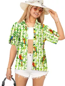 HAPPY BAY Button Down Shirt for Women Casual Summer Beach Party L Cockatoo,White - Picture 1 of 3
