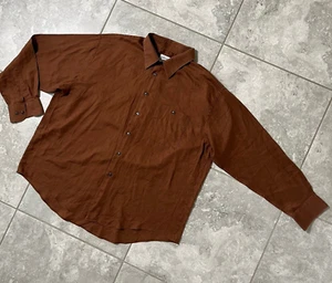Yves Saint Laurent Vtg YSL Button Shirt Cotton Blend Mens XL 18 Brown 34/35 - Picture 1 of 17