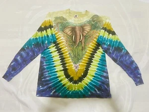 VTG Liquid Blue Tie Dye Modarressi Elephant Long Sleeve Shirt L Single Stitch - Picture 1 of 11