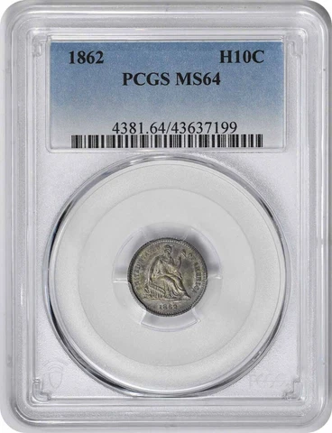 1862 Liberty Seated Silver Half Dime MS64 PCGS Cover