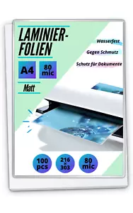100 matte Laminierfolien A7-A6-A5-A4-A3; 80-100-125 mic. / Laminiertaschen matt - Bild 1 von 2