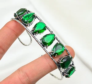 Chrome Diopside Bracelet Gemstone 925 Sterling Silver Handmade Jewelry For Her - Picture 1 of 4