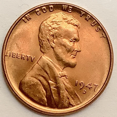 1947 D  Uncirculated BU Red RD - Lincoln Wheat Cent ~ A844 Cover