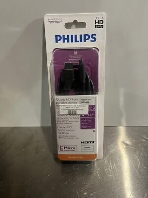 【NEW】PHILIPS SWV2462H/27 ULTRAHD 2160P 6FT HIGH SPEED HDMI CABLE MINI CONNECTOR - Image 1 of 2