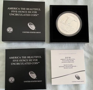 2018-P Block Island National Wildlife Refuge 5 oz Silver ATB with Box & COA - Picture 1 of 3