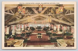 Canyon Hotel Lounge Innenraum Yellowstone Nationalpark Wyoming um 1940 Postkarte - Bild 1 von 2