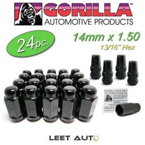 (24pc) Gorilla Lug Nuts + Wheel Locks, Black, 14x1.50, Duplex, Bulge Acorn - Picture 1 of 5