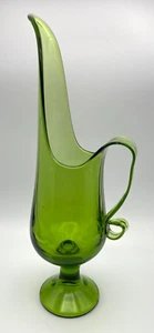LE Smith Glass Avocado Green Swung Stretch Footed Candle Holder Vase 14.5" MCM - Picture 1 of 8