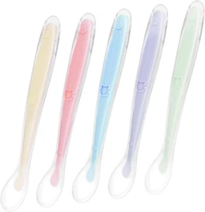 5PCS Silicone Baby Spoons - BLW Cat Design, Non-Slip Grip & Pastel Colors​ - Picture 1 of 5