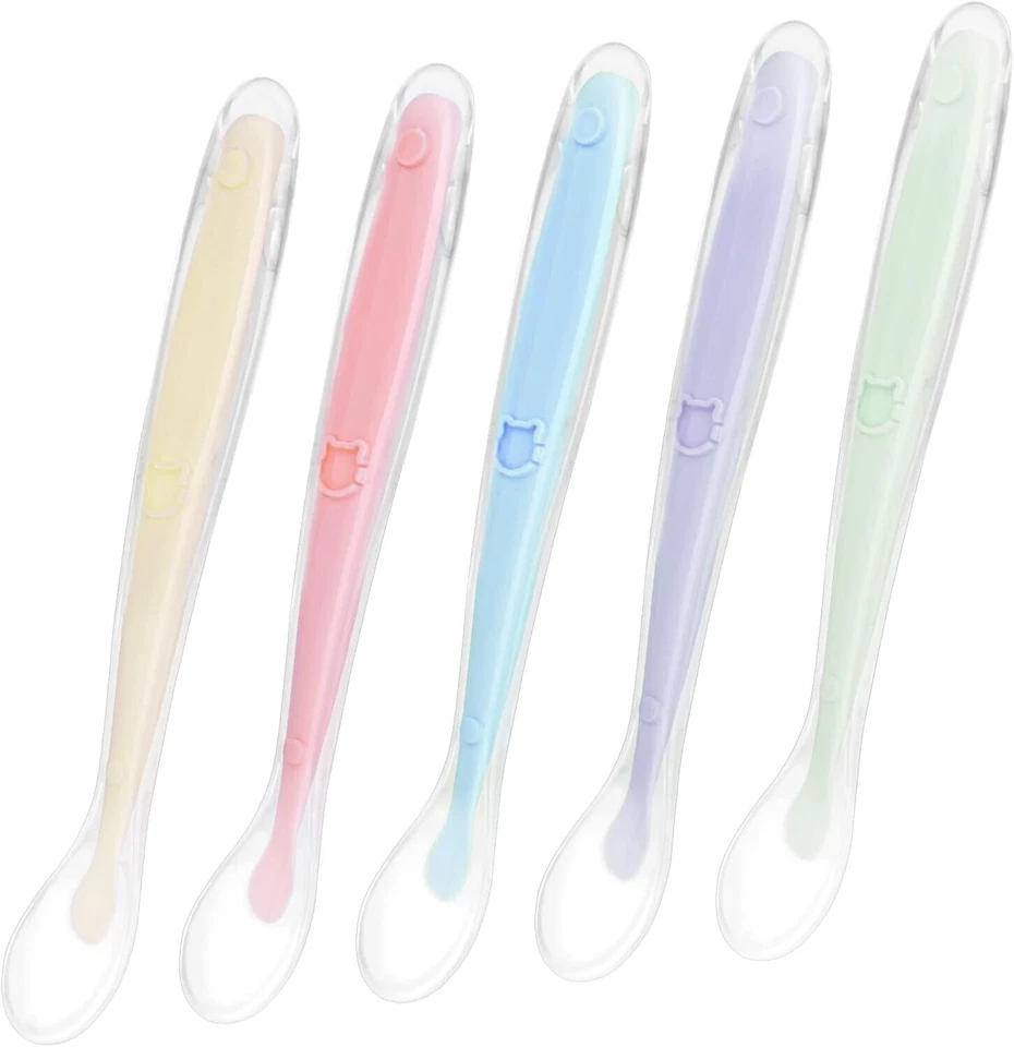 5PCS Silicone Baby Spoons - BLW Cat Design, Non-Slip Grip & Pastel Colors​ - Image 1 of 4