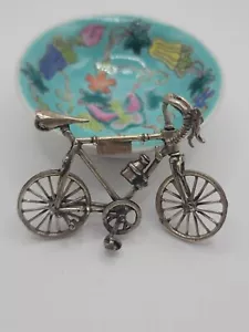 Vintage Miniature Italian Fine Arts Bicycle Silver 6cm X 4cm Turning Wheel - Bild 1 von 4
