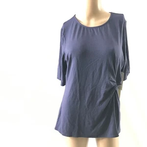 Nine Britton Women’s Elbow Sleeve Knot Front Knit Tee Top Navy Size L Work New - Picture 1 of 5