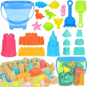 Collapsible Beach Toys for Kids Toddlers, Sand Bucket and Shovels Set with Mesh - Picture 1 of 12
