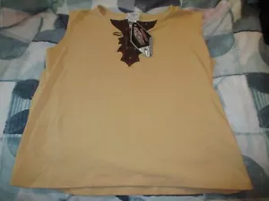 NEW BIG DOG MOTORCYCLES WOMENS SLEEVELESS CAMEL LEATHER PATCH BDM400-001 L USA - Picture 1 of 6
