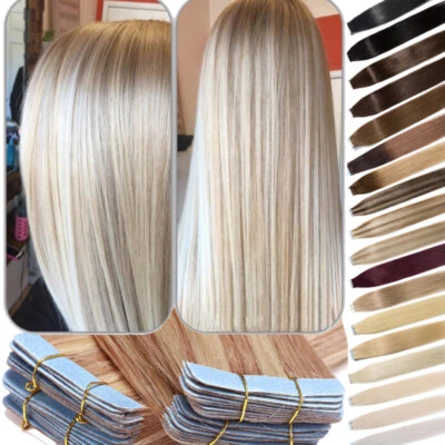 60PCS Tape-In Russian Remy Thick Human Hair Extensions Skin Weft Straight 150g F - Image 1 of 4