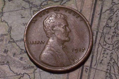 1917-- @   Old Lincoln Wheat Penny  [From old Roll] Cover