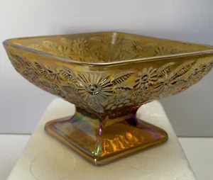 Vintage Karneval Glas Bonboniere Blume Kompott Standfuß irisierend - Bild 1 von 10