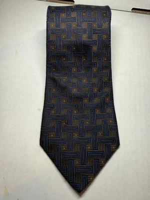 Nordstrom XMI Silk Tie Blue Silver Basket Weave Handmade USA Corp-Core Business - Image 1 of 4