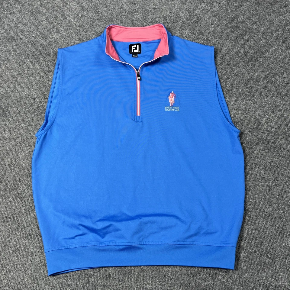 Chaleco Pullover FootJoy Para Hombres Medio Azul Rosa Prestwick Golf 1/4 Cremallera Sin Mangas Foto 1 de 4