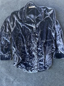 Camisa de terciopelo Free People We The Free para mujer azul medio aplastado con botones - Imagen 1 de 14