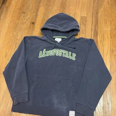 Sudadera con Capucha Vintage Y2k Aeropostale Azul Verde Desteñida Envejecida Talla Grande Años 90 Preppy Foto 1 de 4