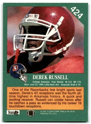 1991 Fleer Derek Russell Denver Broncos #424 - Image 1 of 2