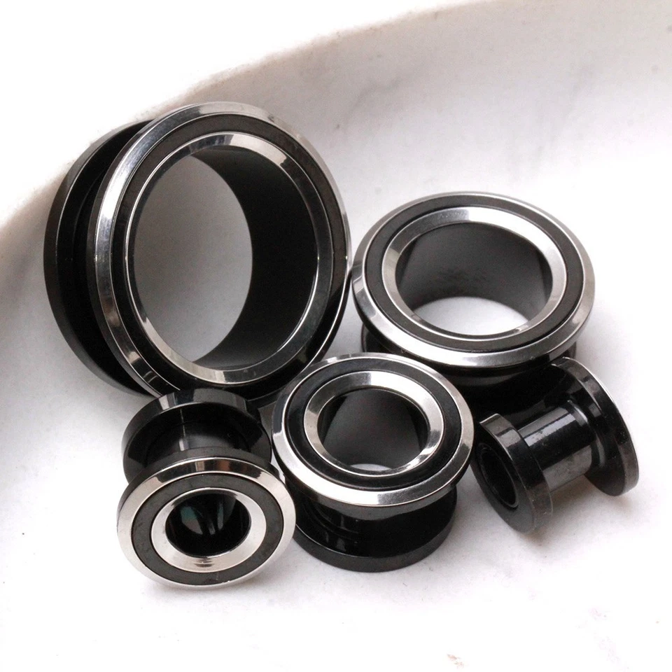 PAIR of Black PVD / 316L Stainless Steel Two Tone Screw Tunnel Plug - Image 1 of 4