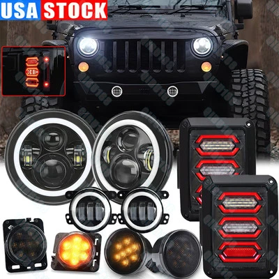 Combo de faros LED halo antiniebla luces traseras para Jeep Wrangler JK JKU 7" Foto 1 de 4