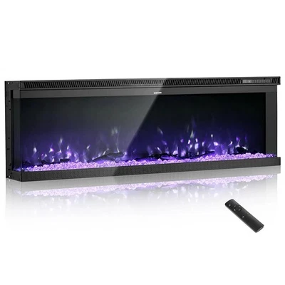 60 Inch 3-Sided Electric Fireplace Recessed & Wall Mount Heater with Remote - Image 1 of 4