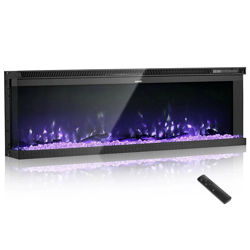 VEVOR 60 inch Electric Fireplace Three Sided Glass Wall Mounted Recessed 1500W