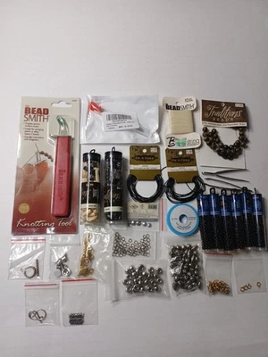 Lot Bead Making(Beading) Supplies Knotting Tool, Beads, Round Leather Lace Back - Image 1 of 4