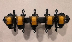 Aplique de pared de 5 brazos de metal negro medieval gótico Homco de colección candelabro y votivos ámbar - Imagen 1 de 14
