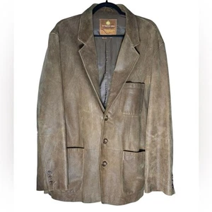 The Territory Ahead Leather Jacket Men's Large Tan Brown Pockets 3-Button Blazer - Picture 1 of 13