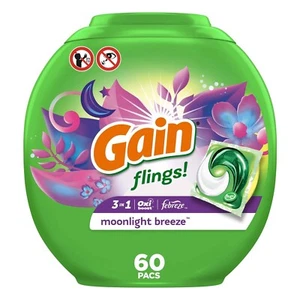 Gain Flings Laundry Detergent Soap Pacs 60 Ct Moonlight Breeze - Picture 1 of 10
